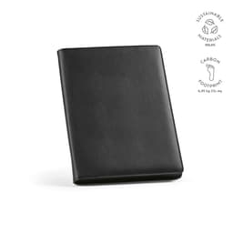 A black A4 folder with a zipper closure, featuring an FSC® sheet notepad and a logo.