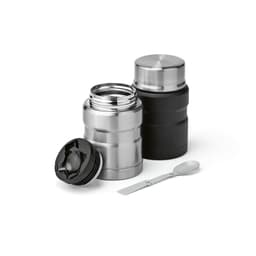 A drink bottle set featuring a stainless steel flask and a black insulated flask with a foldable spoon.