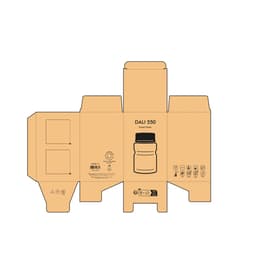 A packaging design for the Dali 550 Food Flask, featuring a bottle illustration and a foldable spoon. The box is brown.