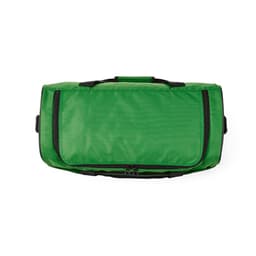 A green gym bag made from rPET ripstop material, featuring reflective strips and a logo.