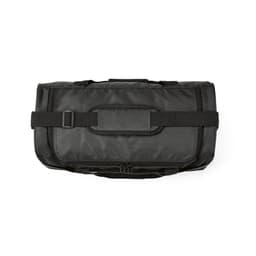 A black gym bag with reflective strips and adjustable straps. Features a zippered compartment for storage.