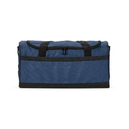 A blue and black gym bag with a zippered top and dual carrying handles. Features reflective strips and a logo.