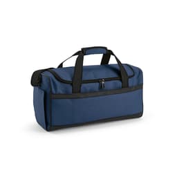 A navy blue gym bag with black accents, featuring reflective strips and dual handles. The bag has a zippered compartment.