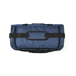 A blue gym bag with reflective strips and a sturdy handle, featuring a logo. Made from ripstop material.