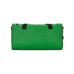 A green gym bag made of ripstop material, featuring reflective strips and black handles.