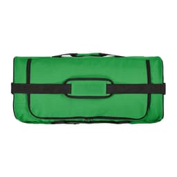 A green gym bag with black straps and reflective strips, featuring a large zippered compartment.