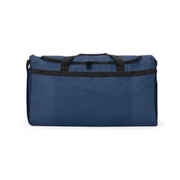A navy blue gym bag with black accents, featuring reflective strips and a zippered top. It includes a logo.