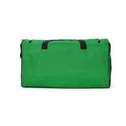 A green gym bag with black accents, featuring reflective strips and a logo.