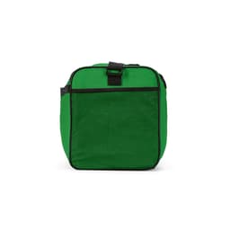 A green gym bag with a structured design and black accents, featuring a mesh panel and a handle on top.