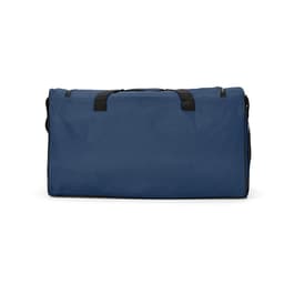 A large navy blue gym bag with black straps and reflective strips. It features a logo on the side.