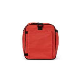 A red gym bag with black accents, featuring reflective strips and a logo. The bag has a spacious compartment.
