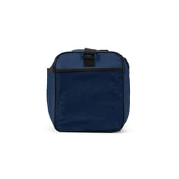 A navy blue gym bag with a mesh panel and reflective strips, featuring a sturdy handle and zippers.