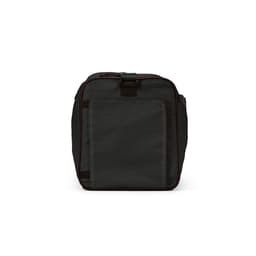 A black gym bag made from rPET ripstop material, featuring reflective strips and a branded logo.