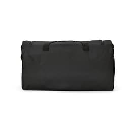 A black gym bag with reflective strips and sturdy handles, featuring a logo on the side.