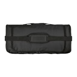 A black gym bag with reflective strips and a shoulder strap, featuring a logo on the side.