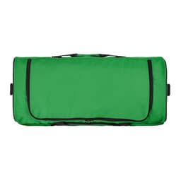 A green gym bag with reflective strips, featuring a zip closure and a logo. Made from ripstop rPET material.