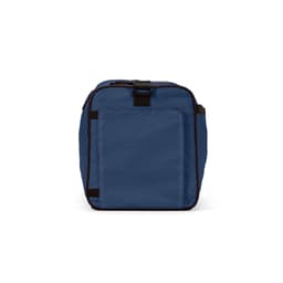 A blue gym bag featuring reflective strips and multiple pockets. It includes a logo on the front.
