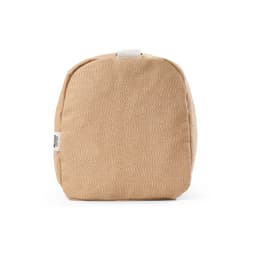 A tan gym bag made from rCotton and rPET, featuring a textured pattern and a small white strap.