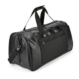 A black gym bag with waterproof zippers, featuring dual handles and an adjustable strap, includes a front zip pocket.
