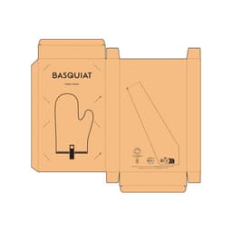 A kitchen glove in a light orange colour with a logo and cotton material details.