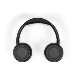 Black over-ear headphones with a smooth design and built-in control buttons. The product includes a logo on one side.