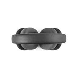A pair of black headphones featuring padded ear cups and a sleek headband design.