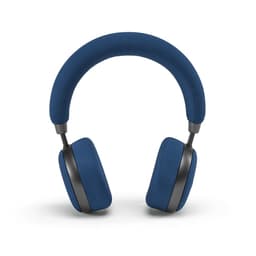 A pair of navy blue headphones with a padded headband and black ear cups. It features a simple design and has a logo.