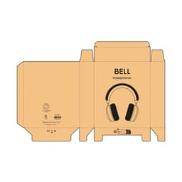 Packaging for Bell headphones featuring a minimalist design, predominately in a brown cardboard colour, with a logo.