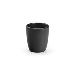 A matte black ceramic espresso mug with a capacity of 80ml, made in Portugal, featuring a logo.