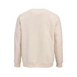 A unisex crew neck sweatshirt made from organic cotton and rPET in a soft cream colour, featuring a plain back design.