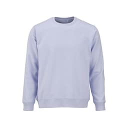 A light lavender unisex crew neck sweatshirt made from organic cotton and rPET, featuring a logo.