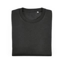A folded Waikiki unisex crew neck sweatshirt in black, made from organic cotton and rPET, featuring a logo.