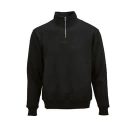 A black 1/4 zip sweatshirt made from organic cotton, rCotton, and rPET, featuring a small logo.