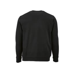 A black French terry crew neck sweatshirt with long sleeves. The back view shows a simple design and a logo.