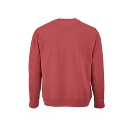 A red crew neck sweatshirt made from 100% organic cotton, featuring a plain back and ribbed cuffs.