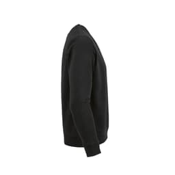 A black crew neck sweatshirt made from 100% organic cotton, featuring long sleeves and a ribbed hem.