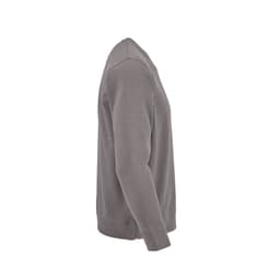 A grey Capri French terry crew neck sweatshirt made from 100% organic cotton, featuring long sleeves and a side view.
