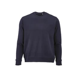 A navy crew neck sweatshirt made from 100% organic cotton with a regular fit and long sleeves. It features a logo.