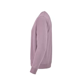 A lilac crew neck sweatshirt made from 100% organic cotton, featuring long sleeves and a ribbed hem.