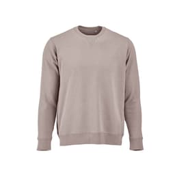 A beige crew neck sweatshirt made from 100% organic cotton, featuring long sleeves and a simple design.