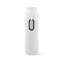 A drink bottle in white with a carabiner clip, designed to hold 810ml and includes two cups.