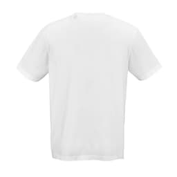 A white Maya jersey t-shirt made of 100% organic cotton, featuring a logo on the back.
