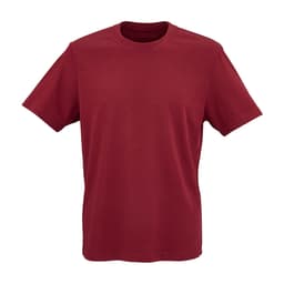 A red Maya jersey t-shirt made of 100% organic cotton, featuring a logo. Lightweight at 180gsm.