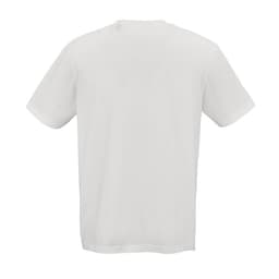 A white Maya jersey t-shirt made from 100% organic cotton, featuring a logo on the back.