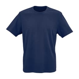 A navy blue Maya jersey t-shirt made from 100% organic cotton, featuring a logo.