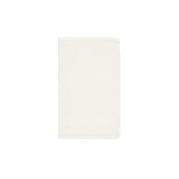 A soft, cream-coloured cotton towel with a textured surface and a plain border. It features branding.