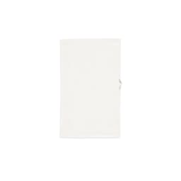 A white cotton towel with a textured surface, featuring a small logo on the side.