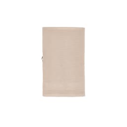 A beige cotton towel featuring a textured design, labelled as Botticelli S Towel, made in Portugal and has a logo.