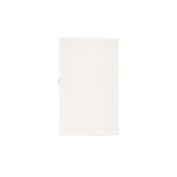 A cotton towel in a soft cream colour, featuring a textured design, with a small attached loop for hanging.