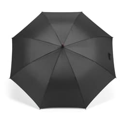 A black windproof umbrella with an automatic opening feature, featuring a logo on the handle.